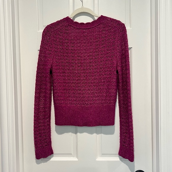 Sundance Leanna Pointelle Cardigan Small Fuchsia Pink Magenta Knit Button Front - Picture 5 of 6